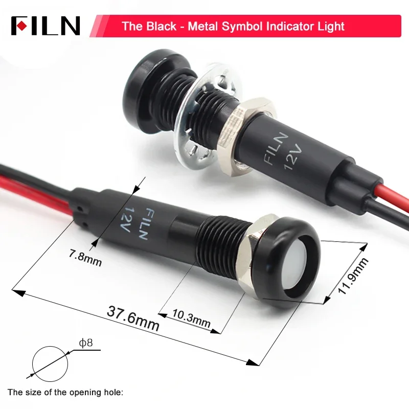 8mm 표시등 LED 표시등 방수 신호 12V 자동차 기호 표시등 [FILN-48]