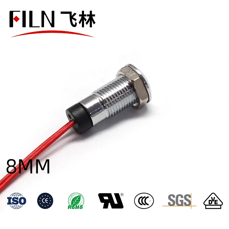 8mm 플랫헤드밴드 싱글 LED 메탈 IP67 방수표시등 발광동작전원신호등 10V 24V 110V 220V [FILN-09]