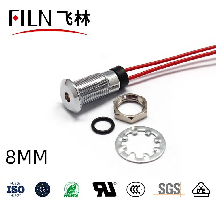 8mm 플랫헤드밴드 싱글 LED 메탈 IP67 방수표시등 발광동작전원신호등 10V 24V 110V 220V [FILN-09]