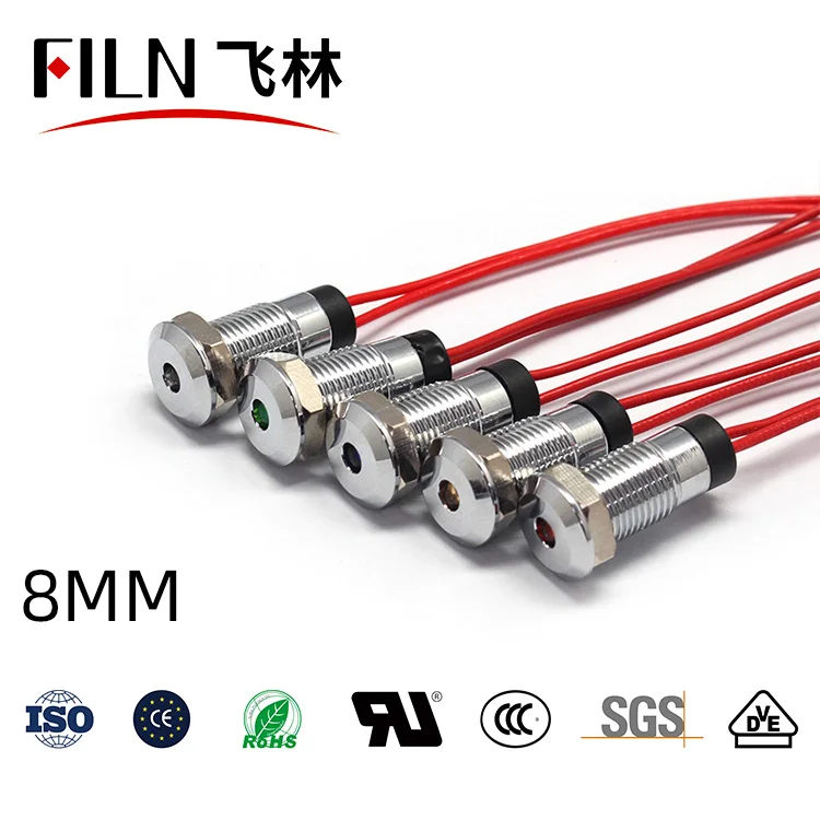 8mm 플랫헤드밴드 싱글 LED 메탈 IP67 방수표시등 발광동작전원신호등 10V 24V 110V 220V [FILN-09]