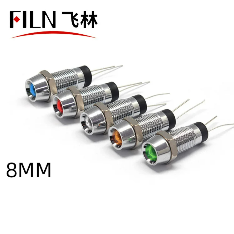 8mm 핀 전원 작업등 핀 방수 금속 표시등 LED 하이라이트 발광 신호등 24V 110V 220V [FILN-05]