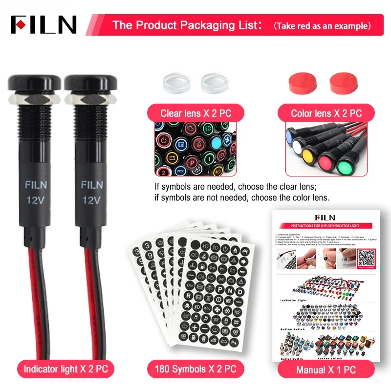 8mm 표시등 LED 표시등 방수 신호 12V 자동차 기호 표시등 [FILN-48]