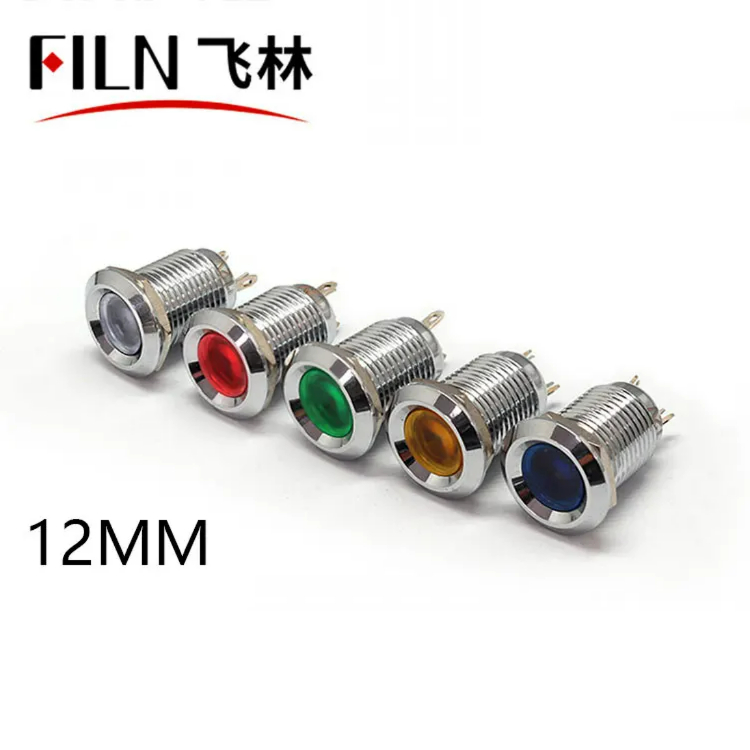 12mm 금속지시등 선로부착 전원동작신호등 LED 발광방수신호등12V 24v 36V 110v 220v [FILN-31]