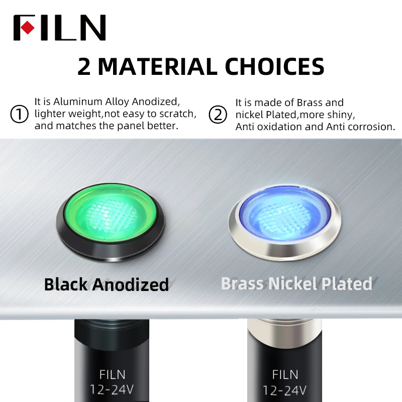 LED 메탈 IP67 방수 신호등 8mm 크롬 도금 전원 상태 표시등 하이라이트 소형 코드 전원12V 24V 110V 220V [FILN-27]