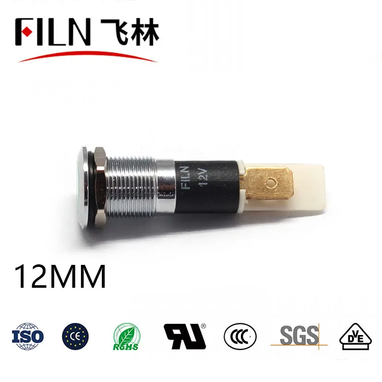 12mm 전원 작업등 코드 전원 LED 방수 금속 표시등 하이라이팅 신호등 12V 24V 36V 110V 220V [FILN-10]