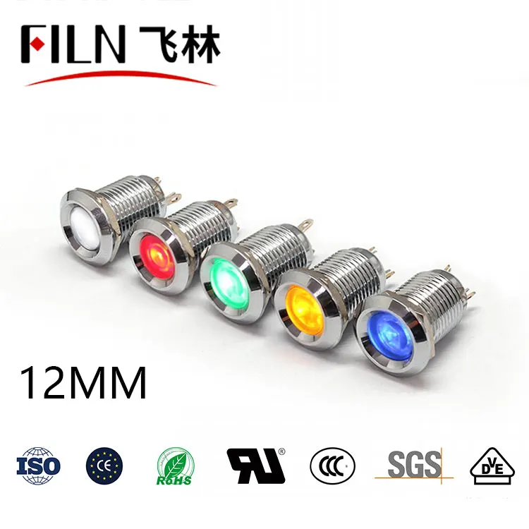 12mm 금속지시등 선로부착 전원동작신호등 LED 발광방수신호등12V 24v 36V 110v 220v [FILN-31]