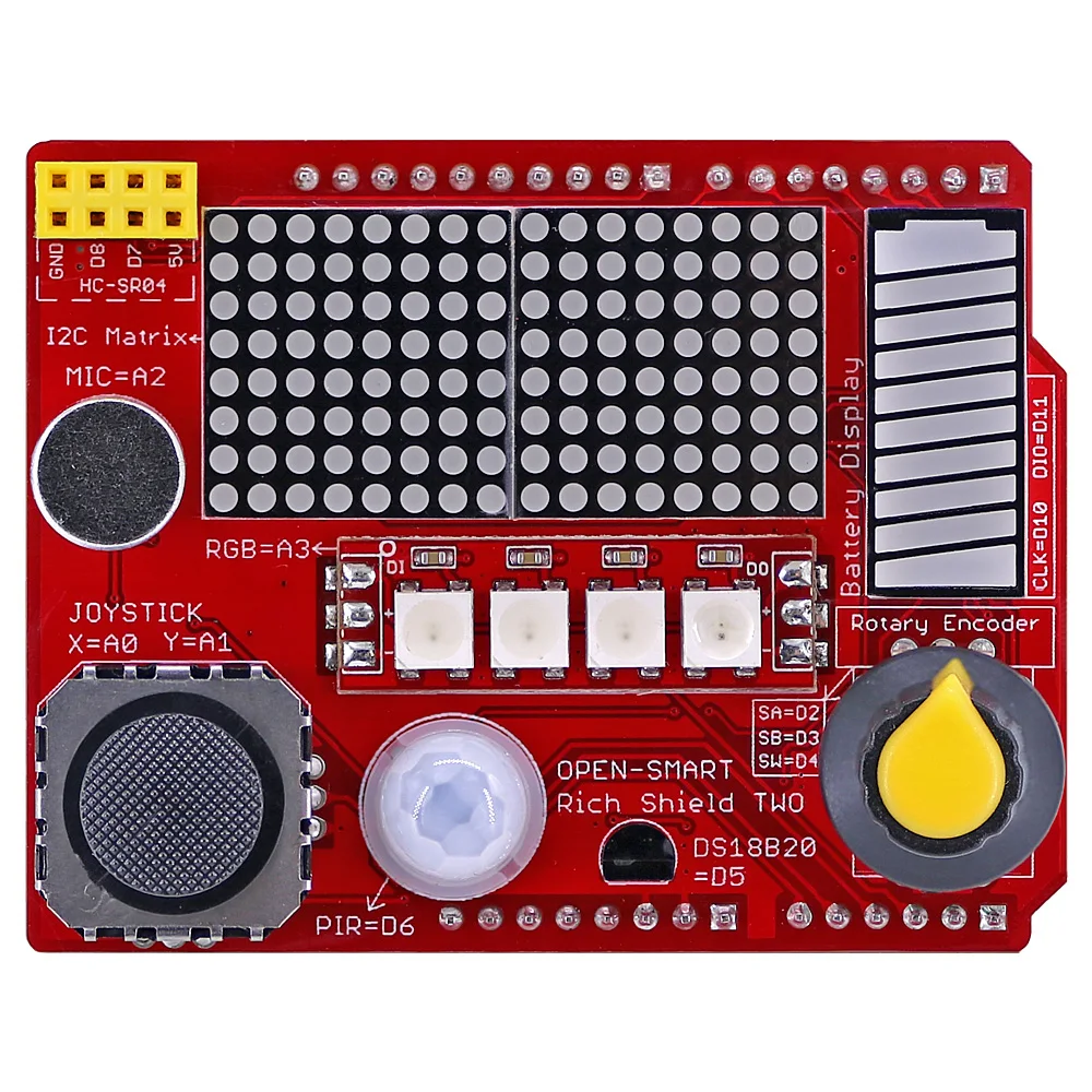 I2C LED 매 트 릭 스 조이 스 틱 인 코 더 RGB LED PIR HUMN 센 아르 뒤 노 서 용 사 운 드 센 서 모 듈이 포 함 된 RICH'TWO [OPEN-SMART-65]