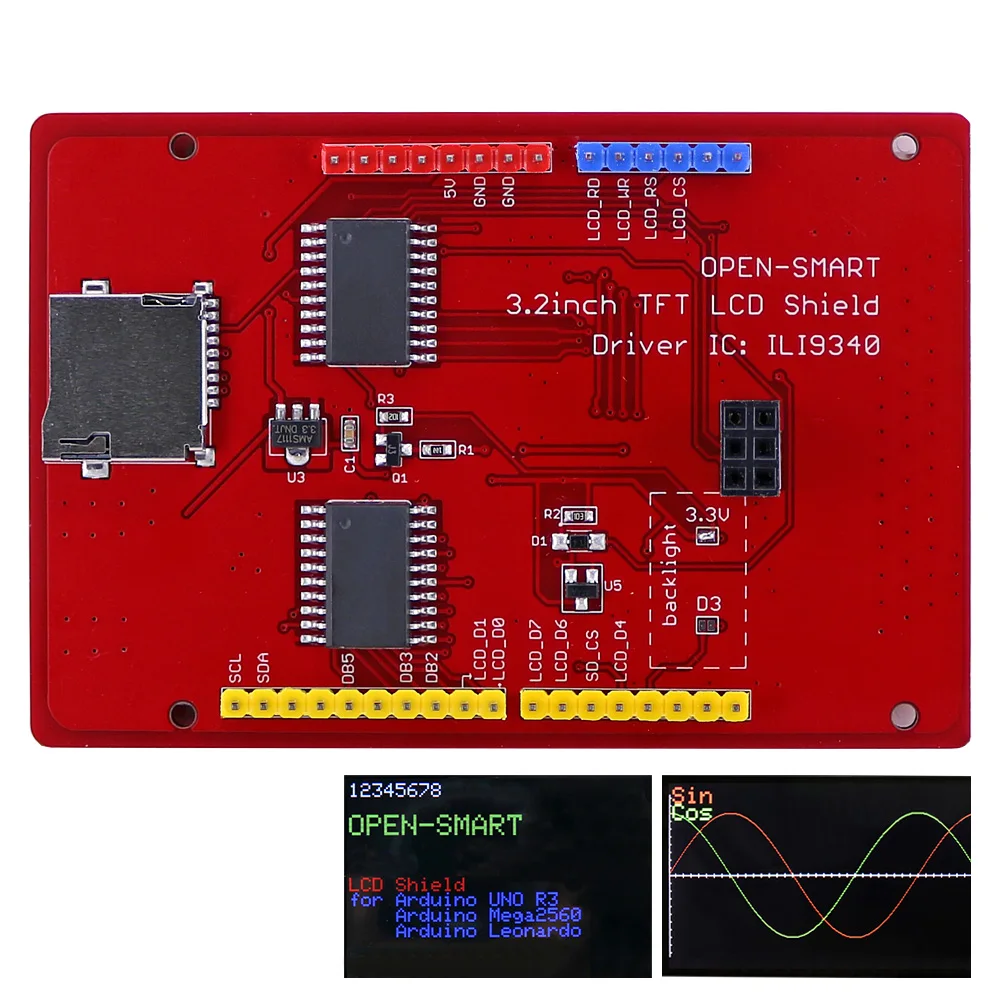 3.2인치 TFT 확장판 TF 소켓 포함 ILI9488 구동 LCD 디스플레이 모듈 표준 인터페이스 [OPEN-SMART-22]