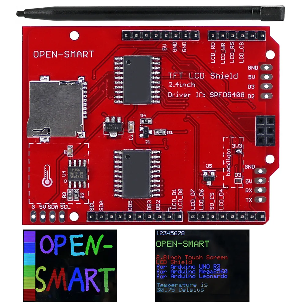 2.4인치 TFT LCD 터치스크린 모듈 컬러 확장 패널 온도 TF 소켓 호환 UNO R3 [OPEN-SMART-21]