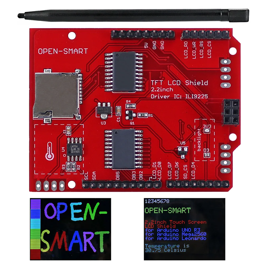 2.2인치 TFT 터치 LCD 디스플레이 확장판 온도 모듈 ILI9225 동영상 튜토리얼 있음 [OPEN-SMART-24]