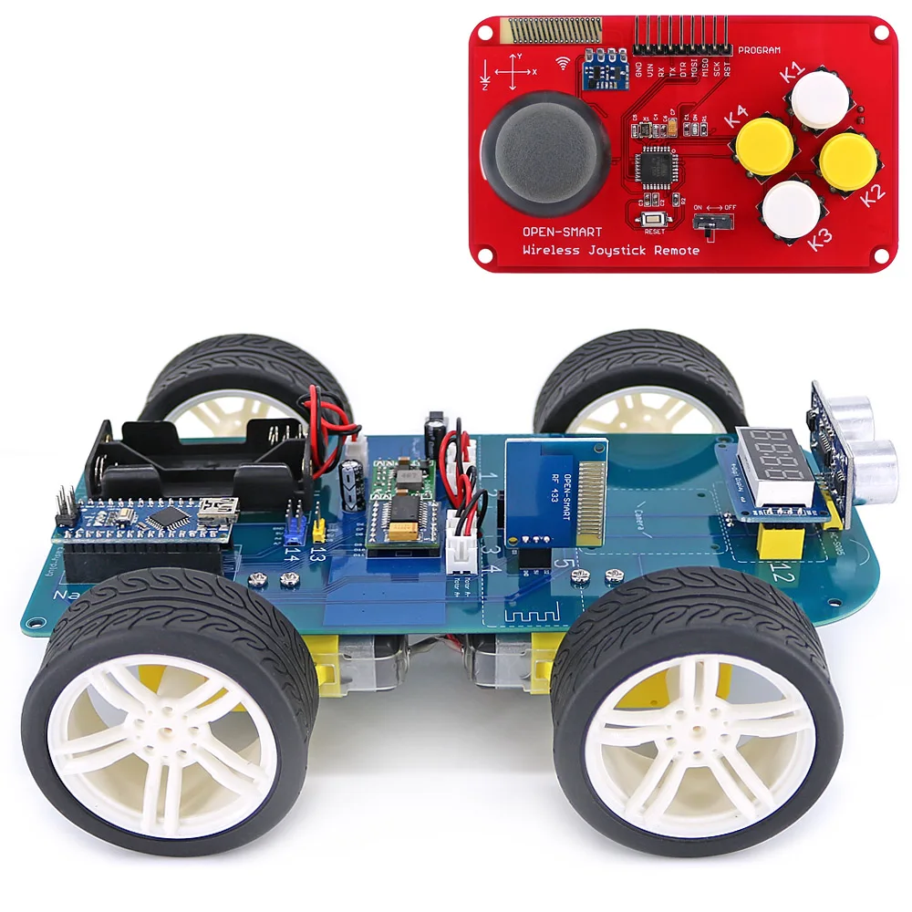 쉬운 플러그 4WD 스마트 카 키트 원격 제어 조이스틱 LORA RF 433 MHz 장거리 무선 모듈 아두이노용 기어 모터 키트 [OPEN-SMART-136]