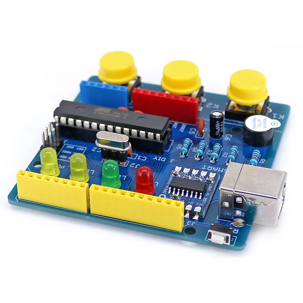  DIY 개발 보드 블루 CH340 드라이버 납땜 부품 키트 부저 LED 버튼 아두이노와 호환 가능 ATmega328P R3 [OPEN-SMART-84]