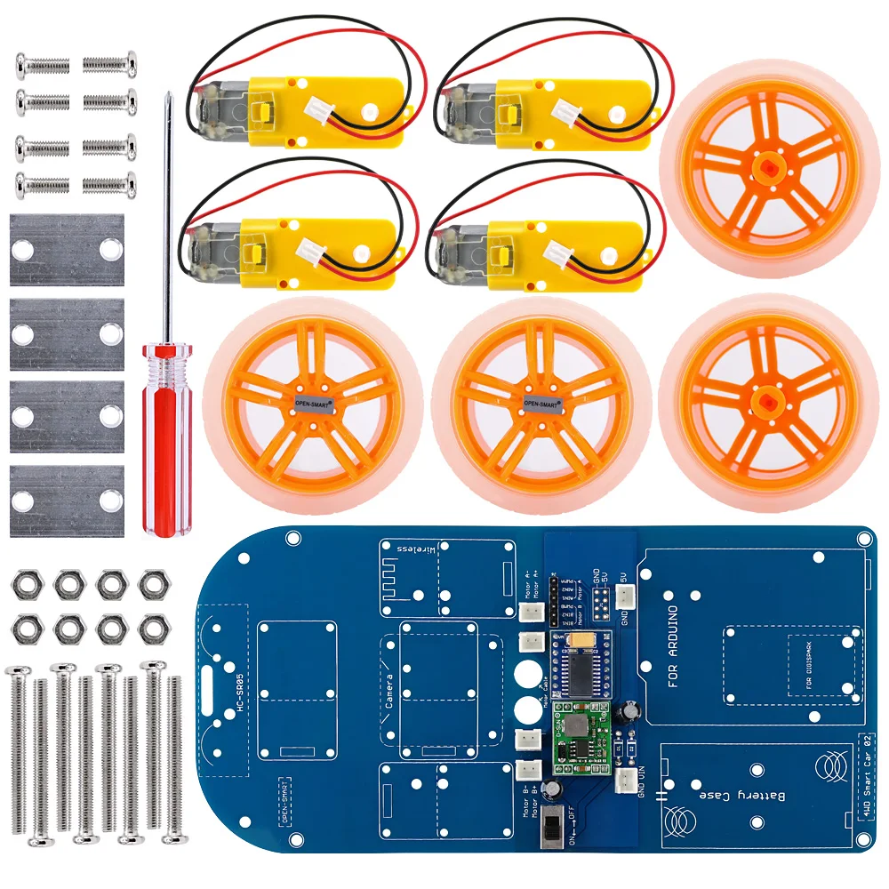 4WD 스마트 카 키트 조이스틱 원격 제어 무선 RF 433 MHz 장거리 고무 휠 기어 모터 튜토리얼 아두이노와 호환 가능 [OPEN-SMART-137]