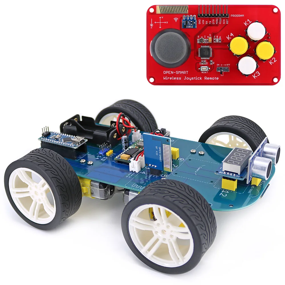 쉬운 플러그 4WD 스마트 카 키트 원격 제어 조이스틱 LORA RF 433 MHz 장거리 무선 모듈 아두이노용 기어 모터 키트 [OPEN-SMART-136]