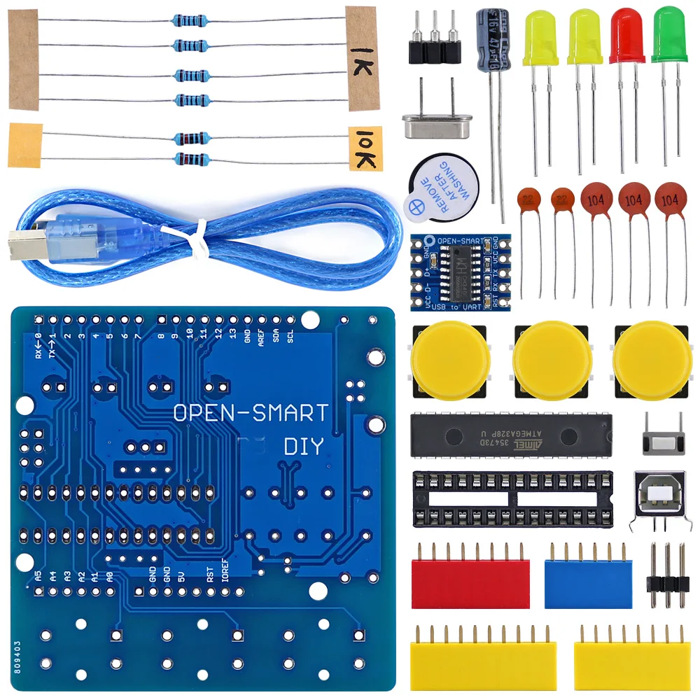  DIY 개발 보드 블루 CH340 드라이버 납땜 부품 키트 부저 LED 버튼 아두이노와 호환 가능 ATmega328P R3 [OPEN-SMART-84]