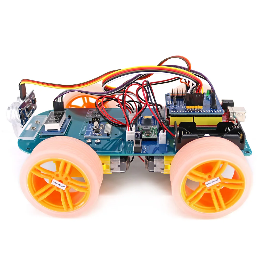 4WD 스마트 카 키트 조이스틱 원격 제어 무선 RF 433 MHz 장거리 고무 휠 기어 모터 튜토리얼 아두이노와 호환 가능 [OPEN-SMART-137]