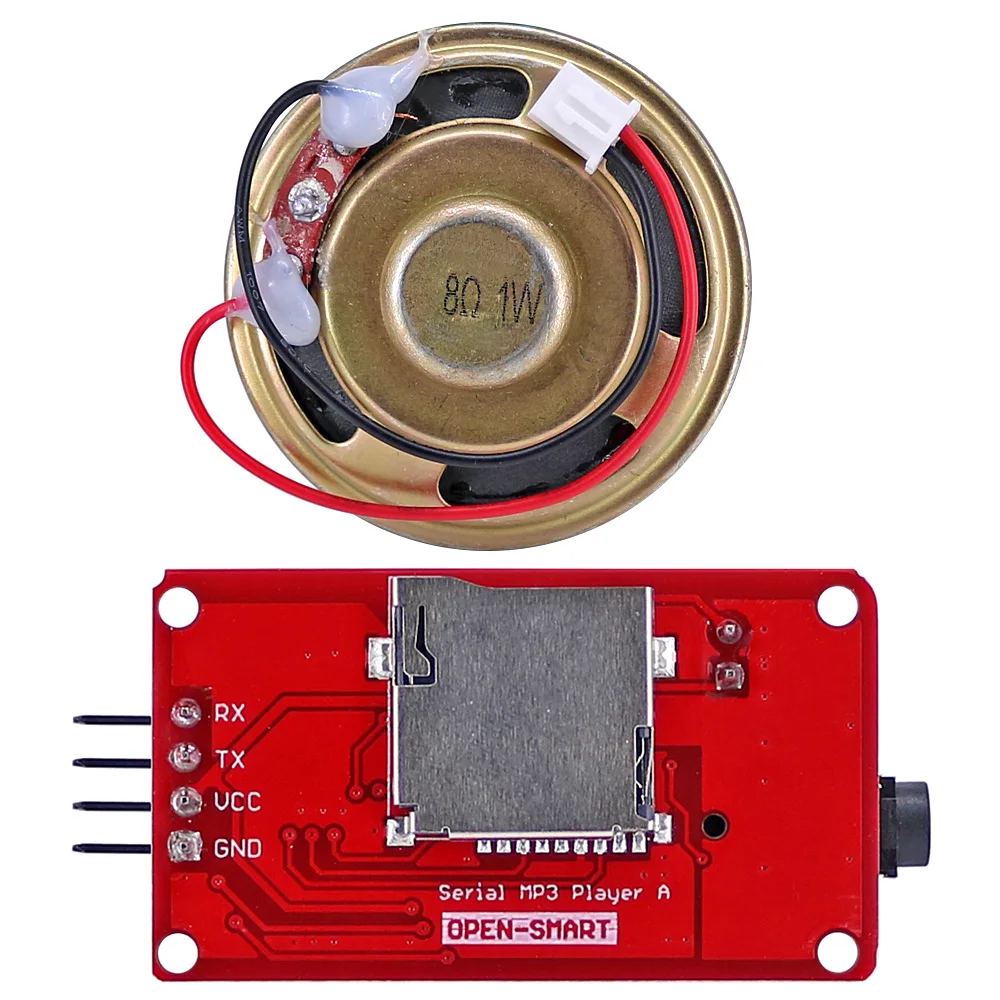 MP3 음악 플레이어 UART 직렬 모듈스피커 포함 온보드 모노럴 증폭기 스피커 소켓, Arduino용 MP3 WAV 오디오 재생 [OPEN-SMART-119]