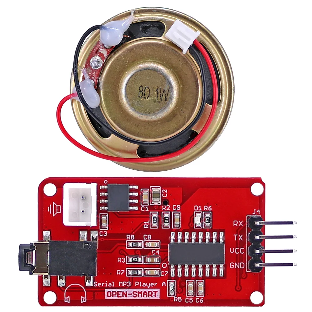 MP3 음악 플레이어 UART 직렬 모듈스피커 포함 온보드 모노럴 증폭기 스피커 소켓, Arduino용 MP3 WAV 오디오 재생 [OPEN-SMART-119]