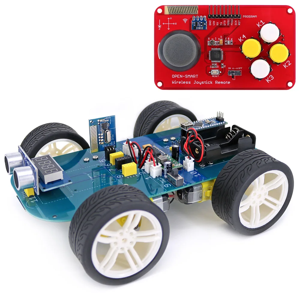 쉬운 플러그 4WD 스마트 카 키트 원격 제어 조이스틱 LORA RF 433 MHz 장거리 무선 모듈 아두이노용 기어 모터 키트 [OPEN-SMART-136]