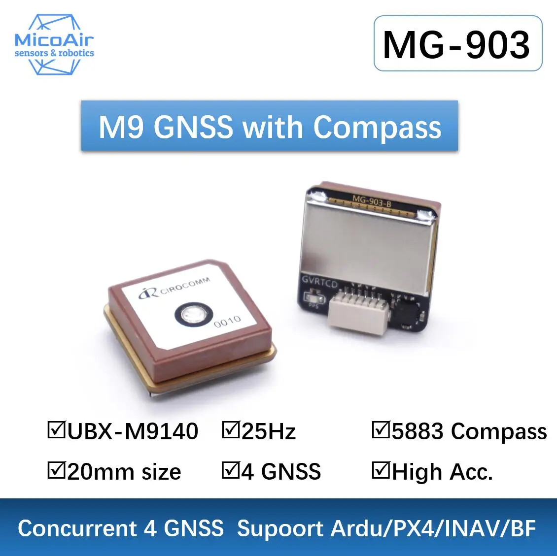 마이크로에어 M9 초소형 GPS 모듈 M9140 (IST8310 나침반 내장 MG-903 드론 GPS 지원) [MicoAir-16]