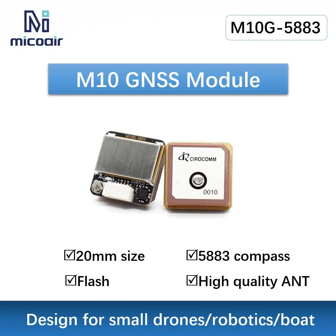 M10G-5883 초소형 M10 GNSS 모듈 (나침반 내장 마이크로에어 제10대 GPS-베이더우(북두) 모듈 M8Q-5883 대체 모델) [MicoAir-27]