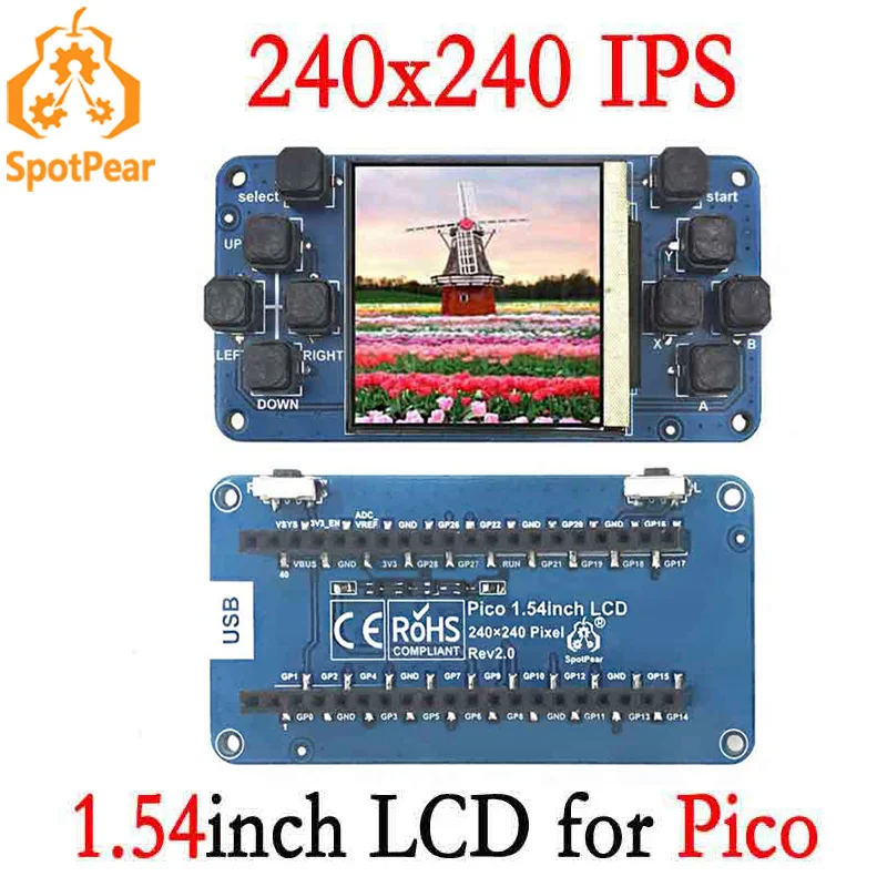 라즈베리 파이 Pico 1.54인치 LCD 디스플레이 모듈 (버튼 게임 패드 레이아웃)  [SpotPear-106]