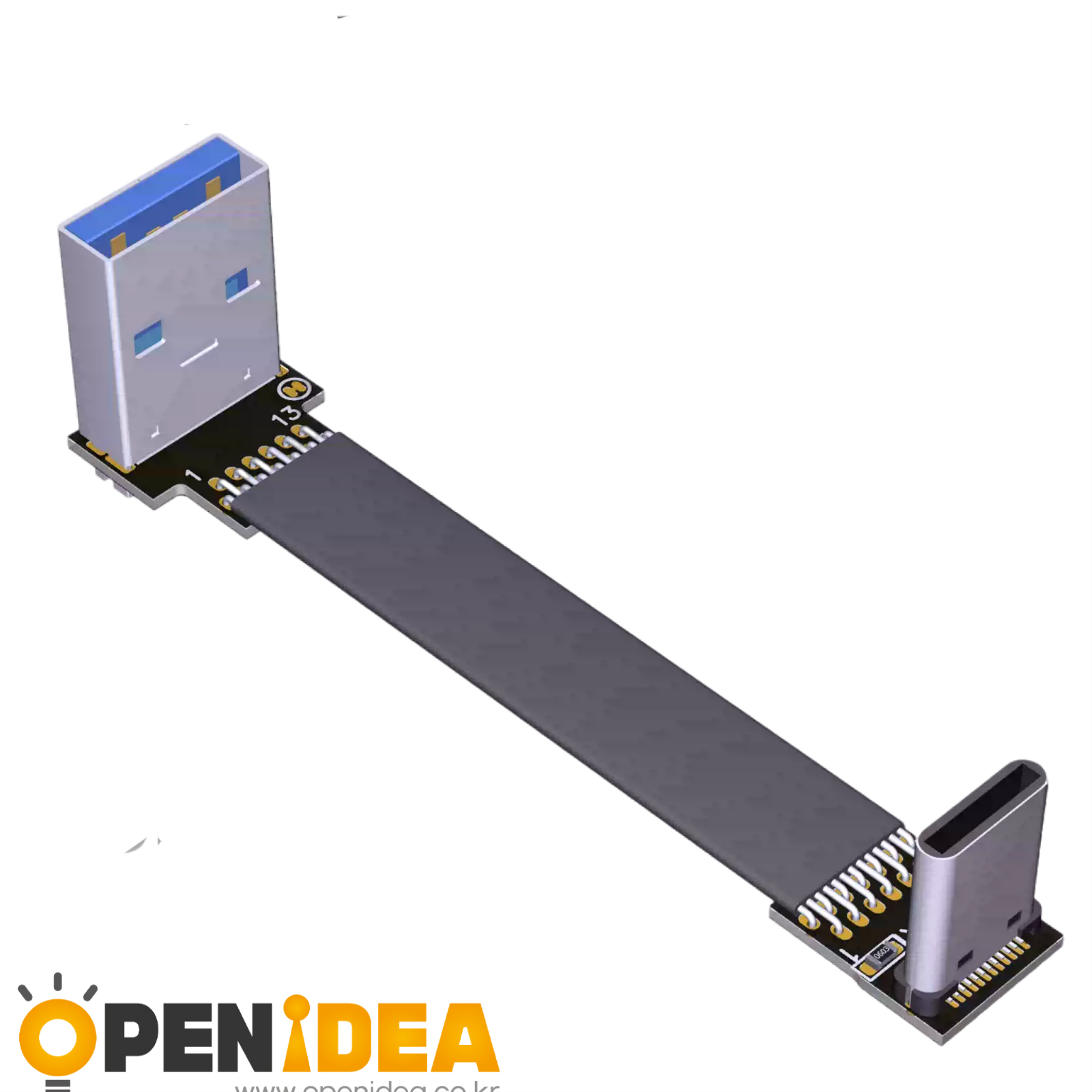 USB 3.1 플랫 연장 케이블 A타입(공) to C타입(공) Type-C L형 케이블 (케이스 내장용) 0.2m [ZBN001-059]