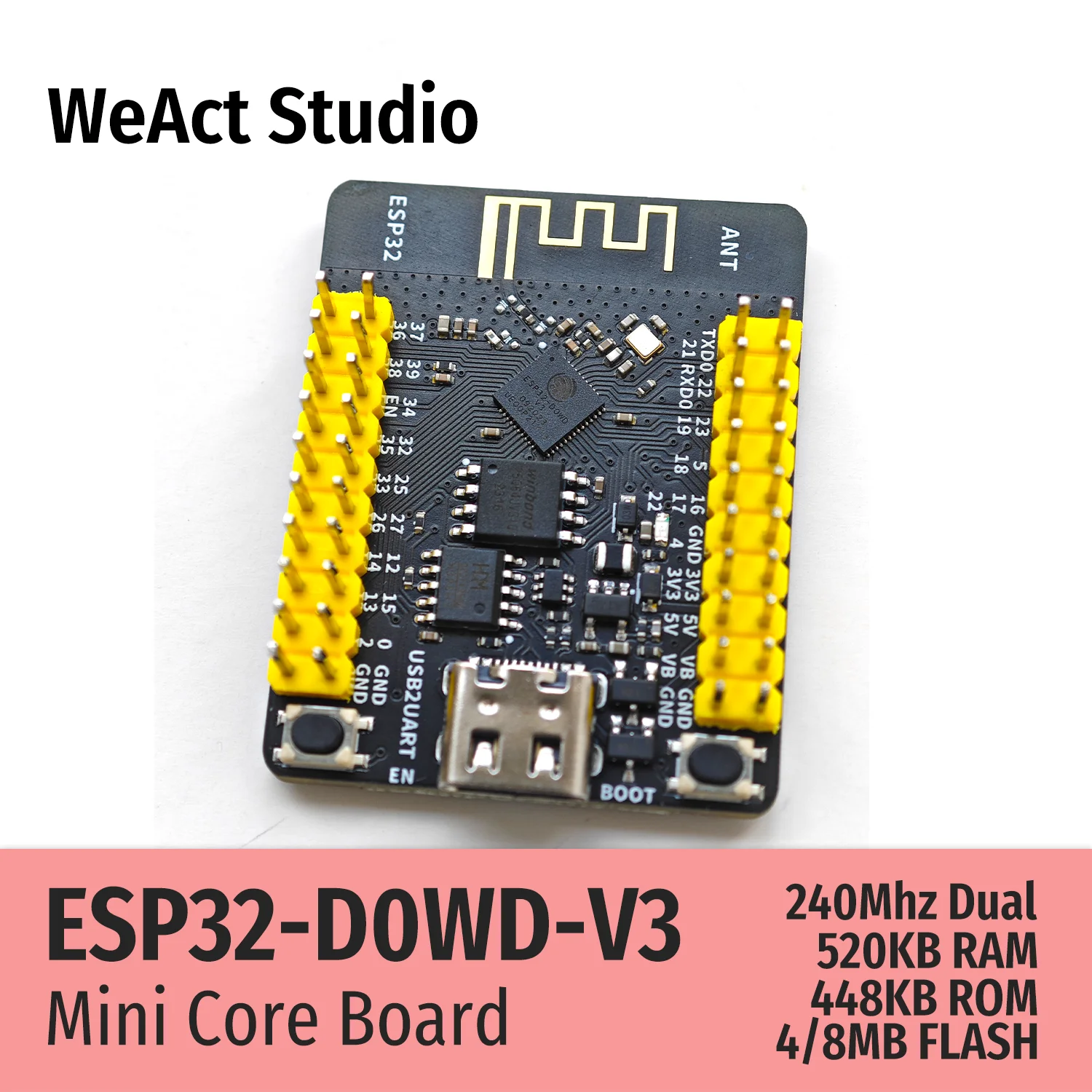 ESP32 개발 보드 TYPE-C CH340K WiFi+블루투스 듀얼 코어 ESP32-DOWD-V3 [WeAct Studio-043]