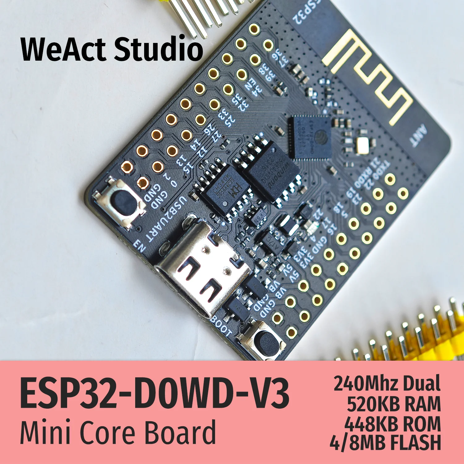ESP32 개발 보드 TYPE-C CH340K WiFi+블루투스 듀얼 코어 ESP32-DOWD-V3 [WeAct Studio-043]