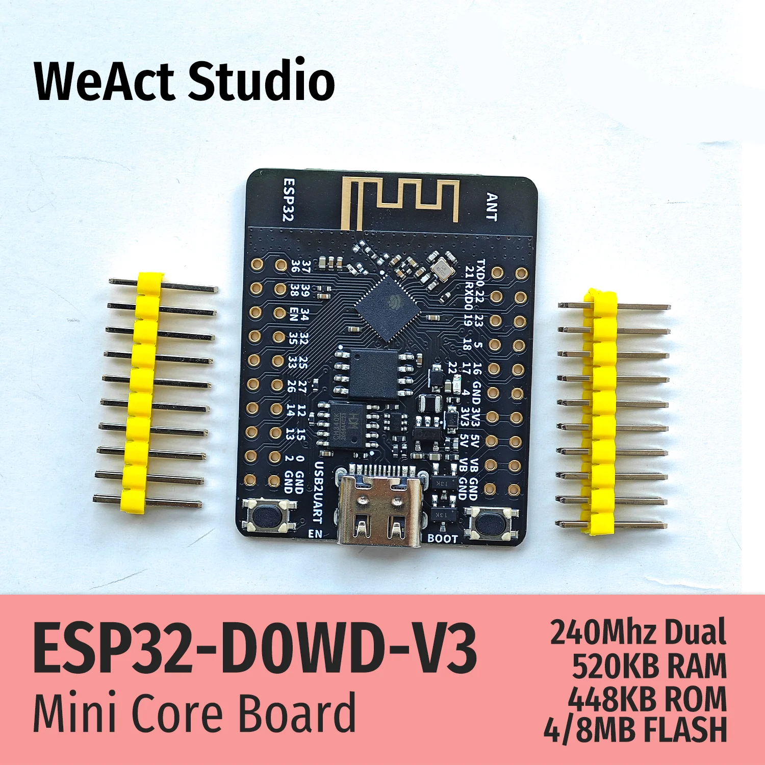 ESP32 개발 보드 TYPE-C CH340K WiFi+블루투스 듀얼 코어 ESP32-DOWD-V3 [WeAct Studio-043]