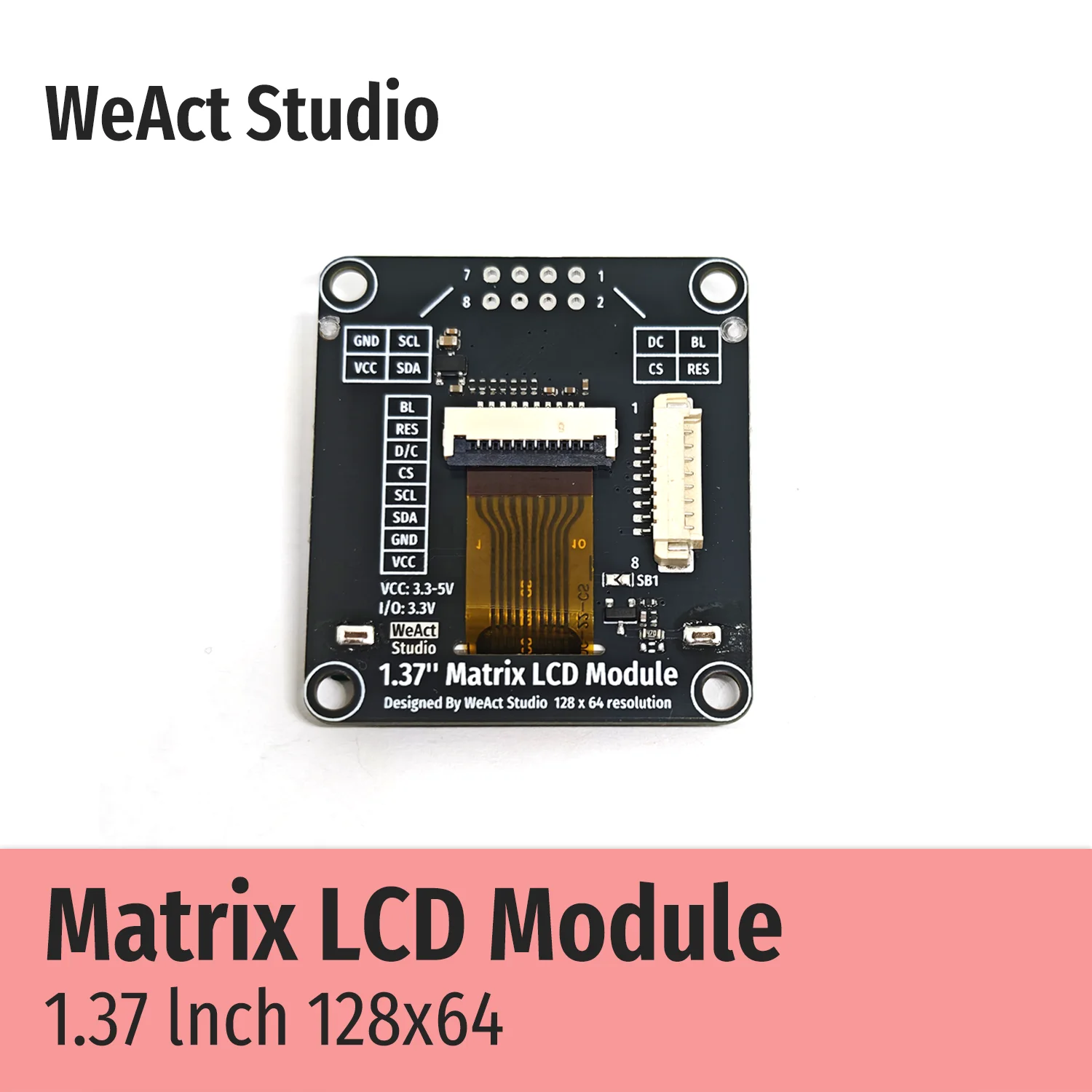 12864 1.37인치 1.37 매트릭스 LCD 모듈 SPI 인터페이스 AiP31567 드라이버 ST7567과 동일 [WeAct-Studio-063]