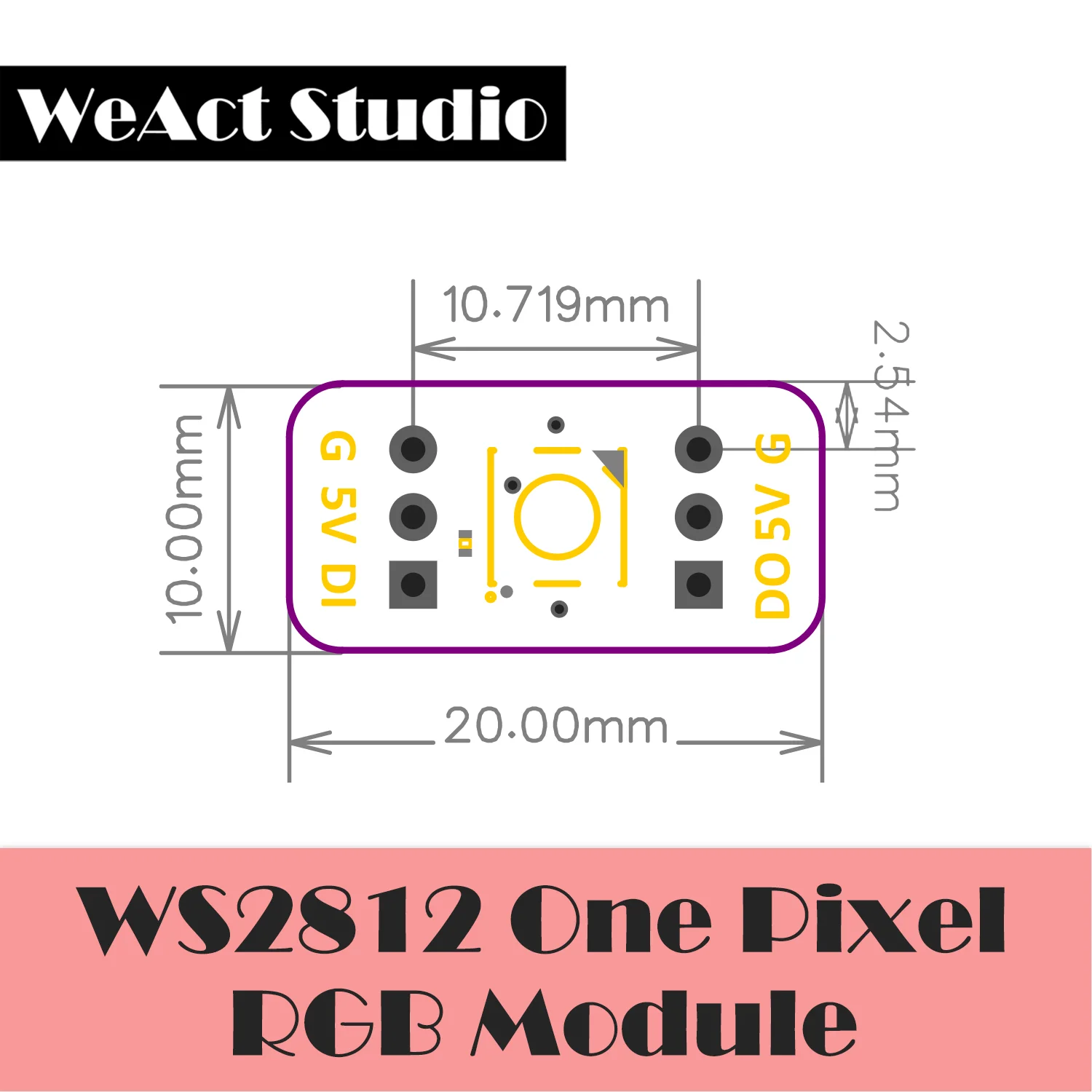 WS2812 1픽셀 RGB 모듈 LED 5V 5050 미니 컬러 8비트 1x1 [WeAct Studio-066]