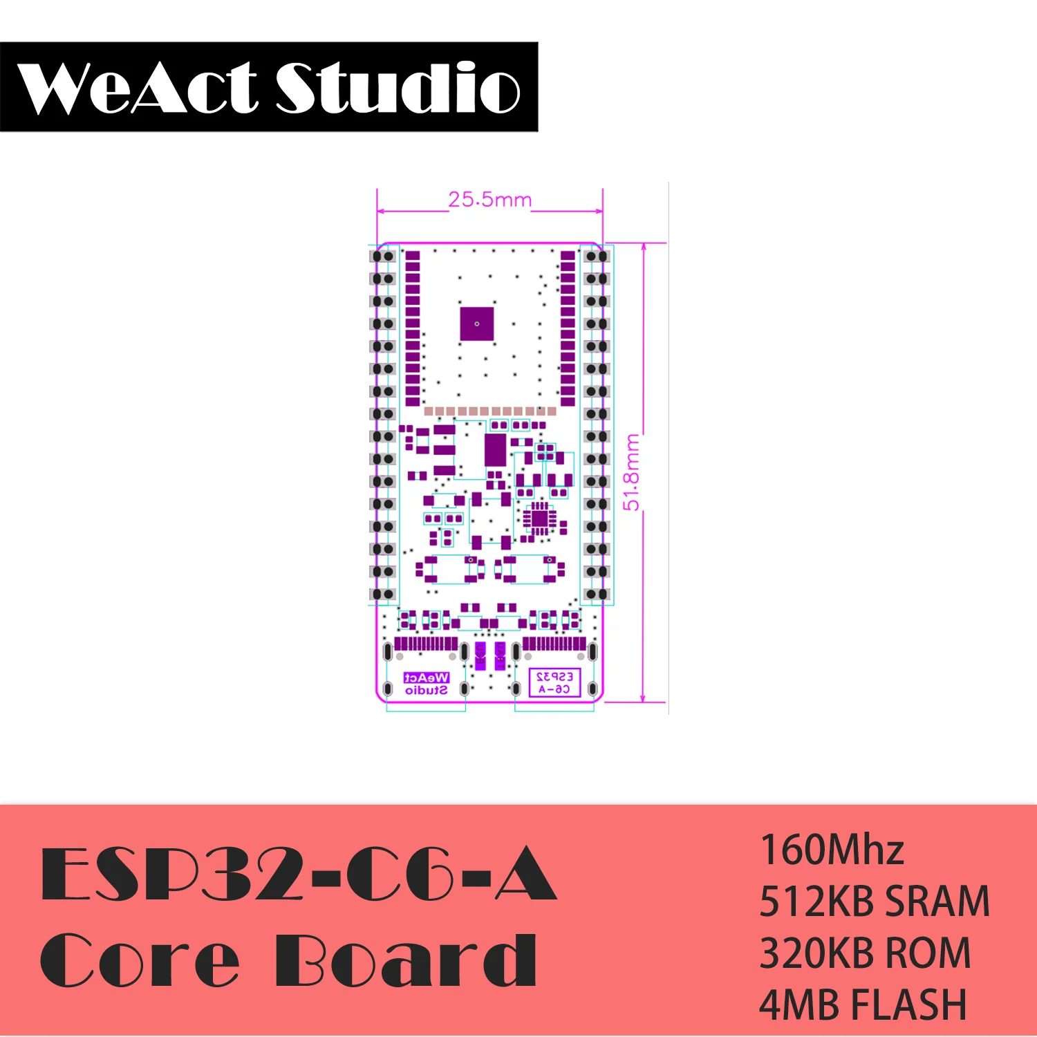 ESP32-C6 개발 보드 ESP32C6 최소 시스템 보드 ESP32 코어 보드 RISC-V 에스프레시프 IoT WiFi6 블루투스 지그비 [WeAct-Studio-064]