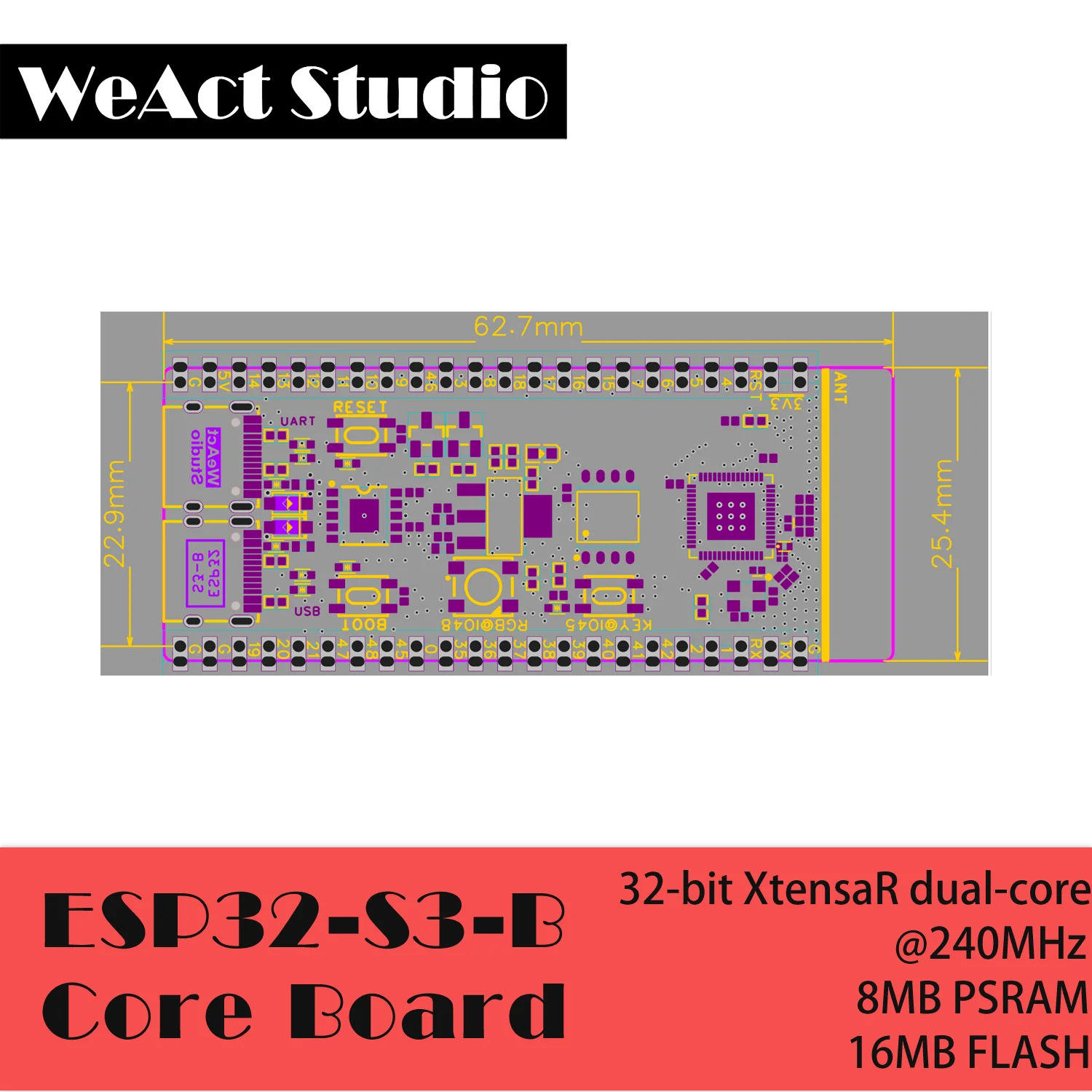 ESP32-S3-N16R8 WiFi Bluetooth 호환 BLE 5.0 메시 개발 보드 ESP32S3 무선 모듈 Micropython [WeAct Studio-072]