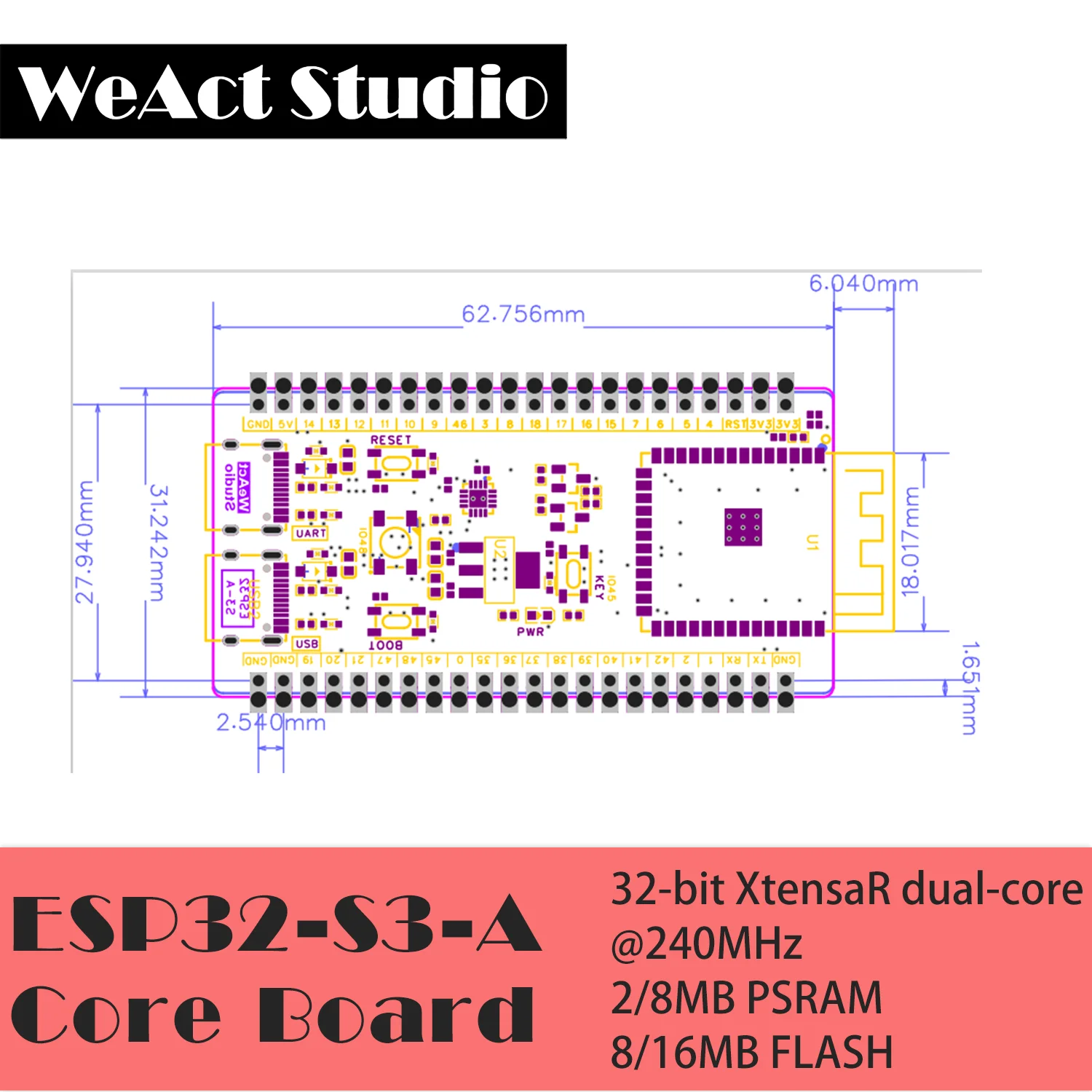 ESP32-S3-DevKitC-1 ESP32-S3 WiFi Bluetooth 호환 BLE 5.0 메시 개발 보드 ESP32 무선 모듈 Micropython [WeAct Studio-069]