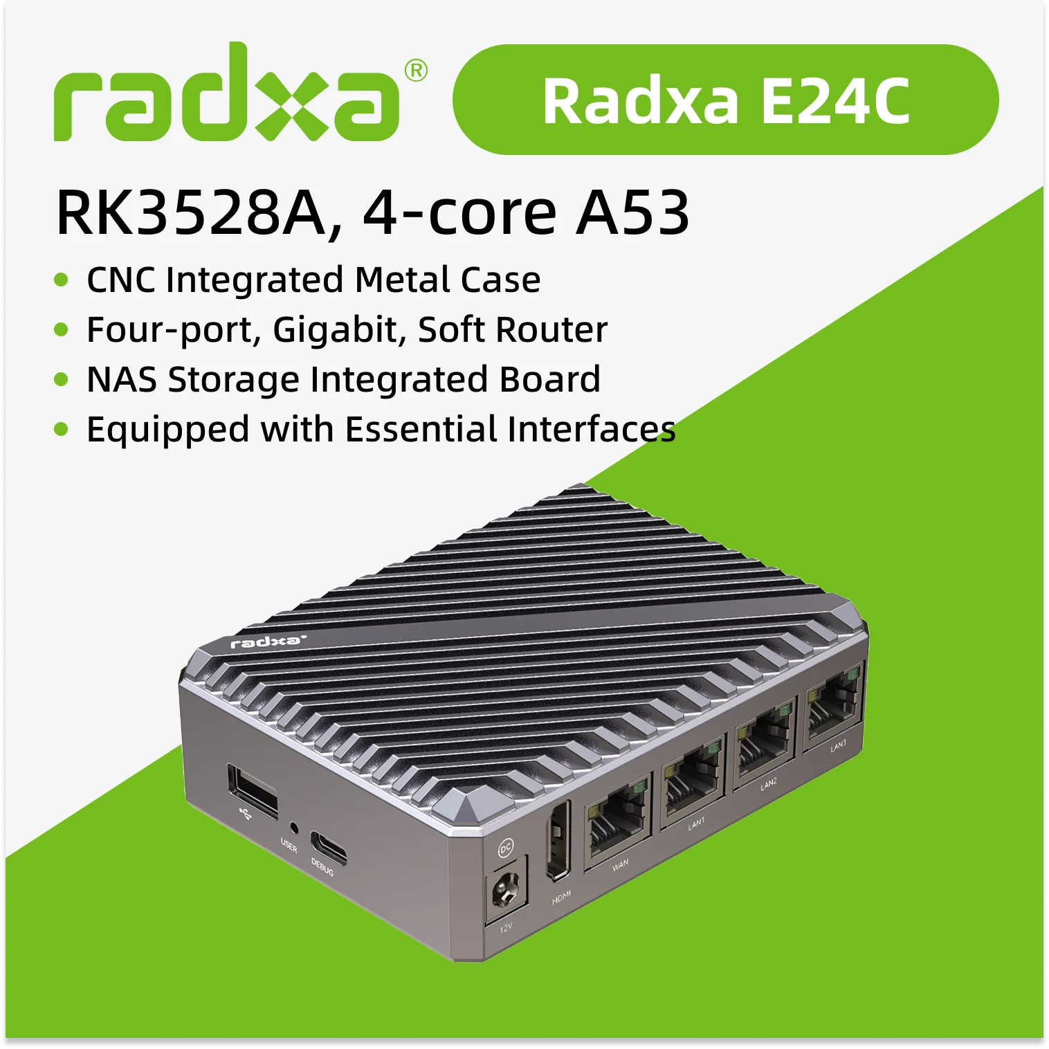 E24C RK3528A 게이트웨이 - 네트워크 컴퓨터 개발 보드 (쿼드 기가비트 이더넷) [RADXA-32]