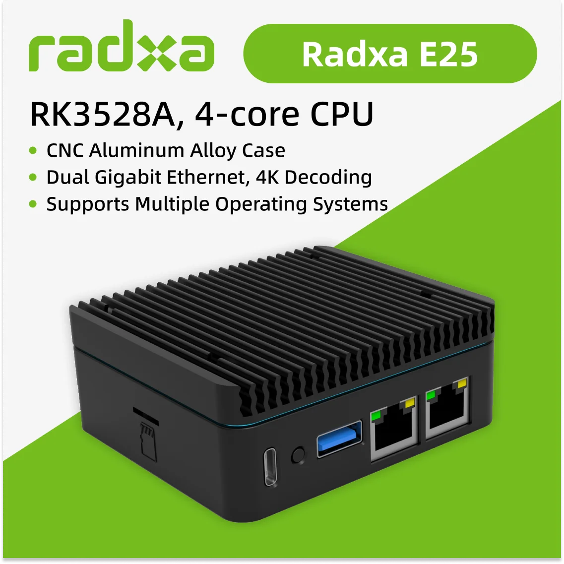E25 미니 게이트웨이 (듀얼 2.5G LAN-메인보드 업그레이드 - 메탈 방열 케이스) E25 4GB RAM+16GB eMMC [RADXA-33]