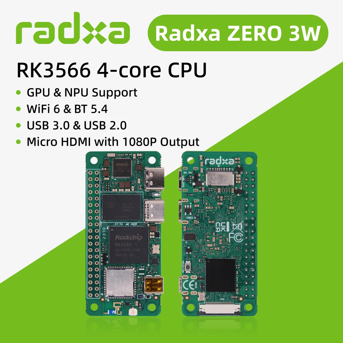 개발보드 ZERO 3W RK3566 쿼드코어 CPU 싱글보드 컴퓨터 메인보드 WiFi6 40핀 헤더 핀 포함 [RADXA-78]