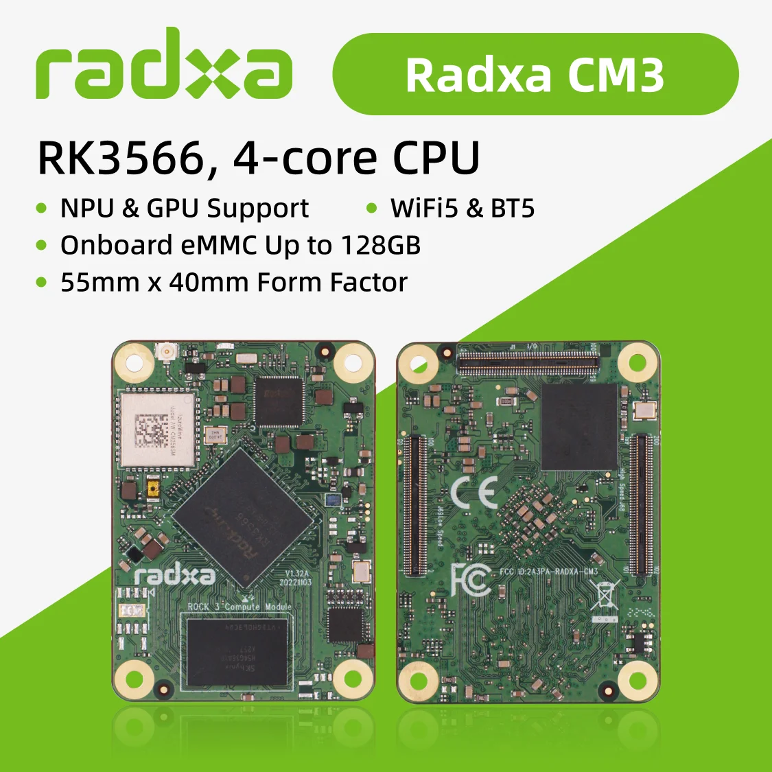 CM3 RK3566 쿼드코어 CPU 컴퓨팅 모듈 코어 보드 라즈베리 파이 CM4 대체품 파이 CM4 대체품 1GB 8GB with WiFi [RADXA-79]