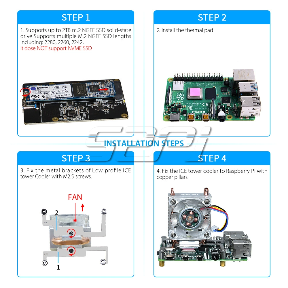 라즈베리 파이용 Raspberry Pi 4B NAS 스토리지 0.96 화면 방열 섀시 [52PI-050]