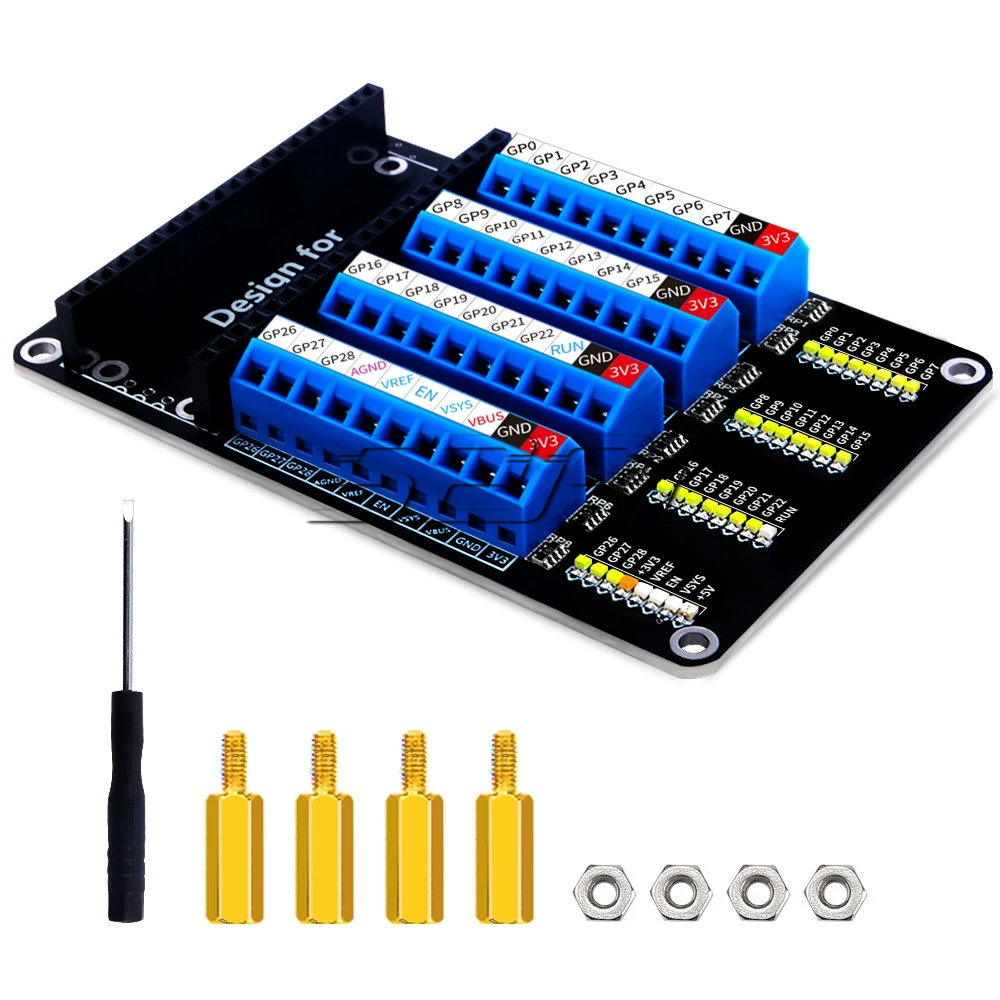 라즈베리파이 Raspberry Pi Pico 나사단자확장판(램프포함)에 적용 [52PI-041]