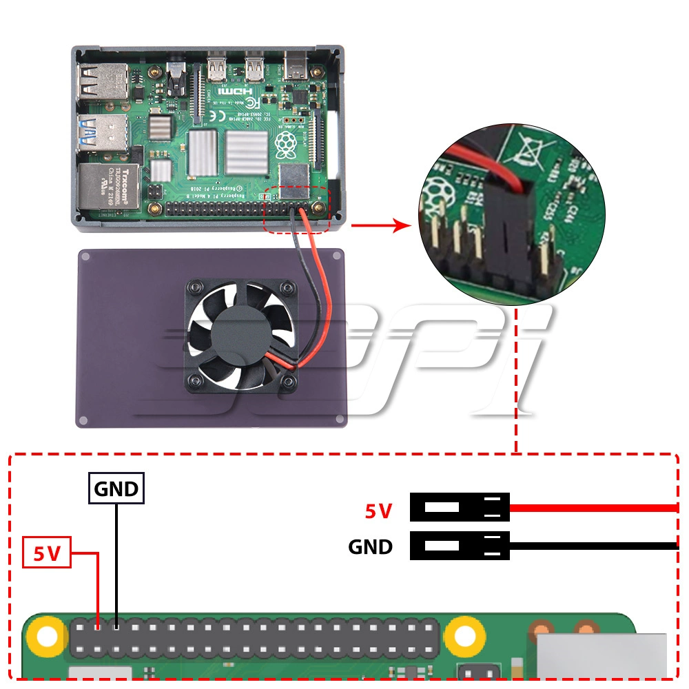Raspberry Pi 4B 4010 팬 아크릴 커버 알루미늄 방열 케이스 적용 [52PI-048]