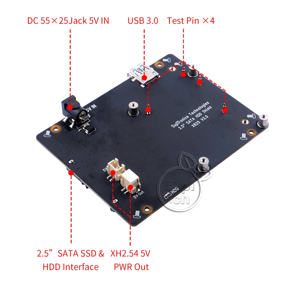Raspberry Pi 4B X825 2.5인치 SATA HDD SSD 스토리지 확장판 적용 [52PI-035]
