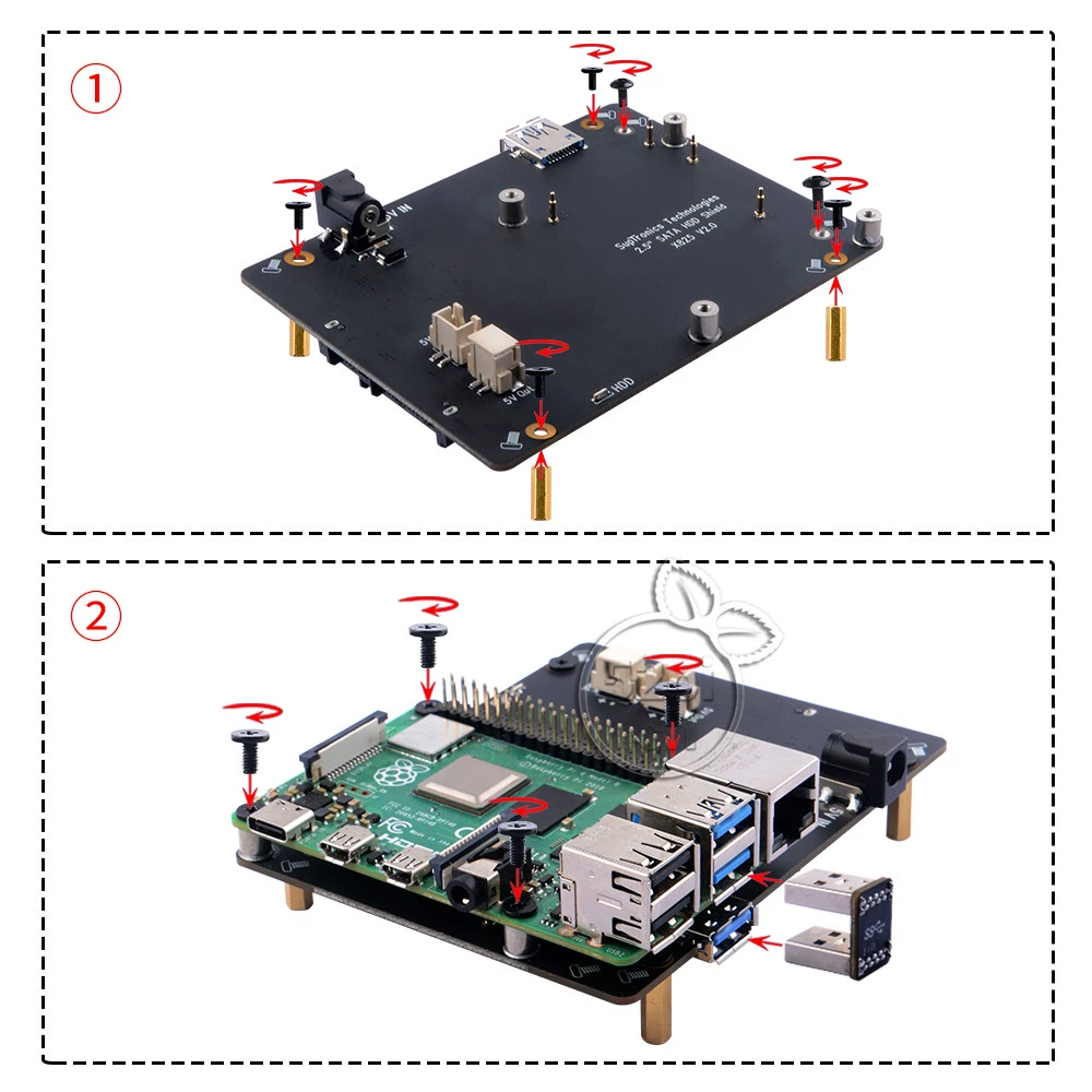 Raspberry Pi 4B X825 2.5인치 SATA HDD SSD 스토리지 확장판 적용 [52PI-035]