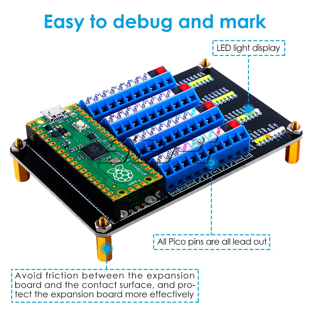 라즈베리파이 Raspberry Pi Pico 나사단자확장판(램프포함)에 적용 [52PI-041]