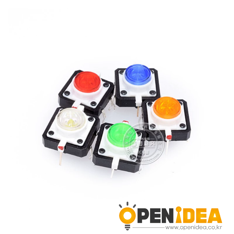 LED 내장형 12×12mm 경량 터치 스위치 - 적-황-청-녹-백색 고휘도 4핀 자동 복귀형 [ZSA028-012]