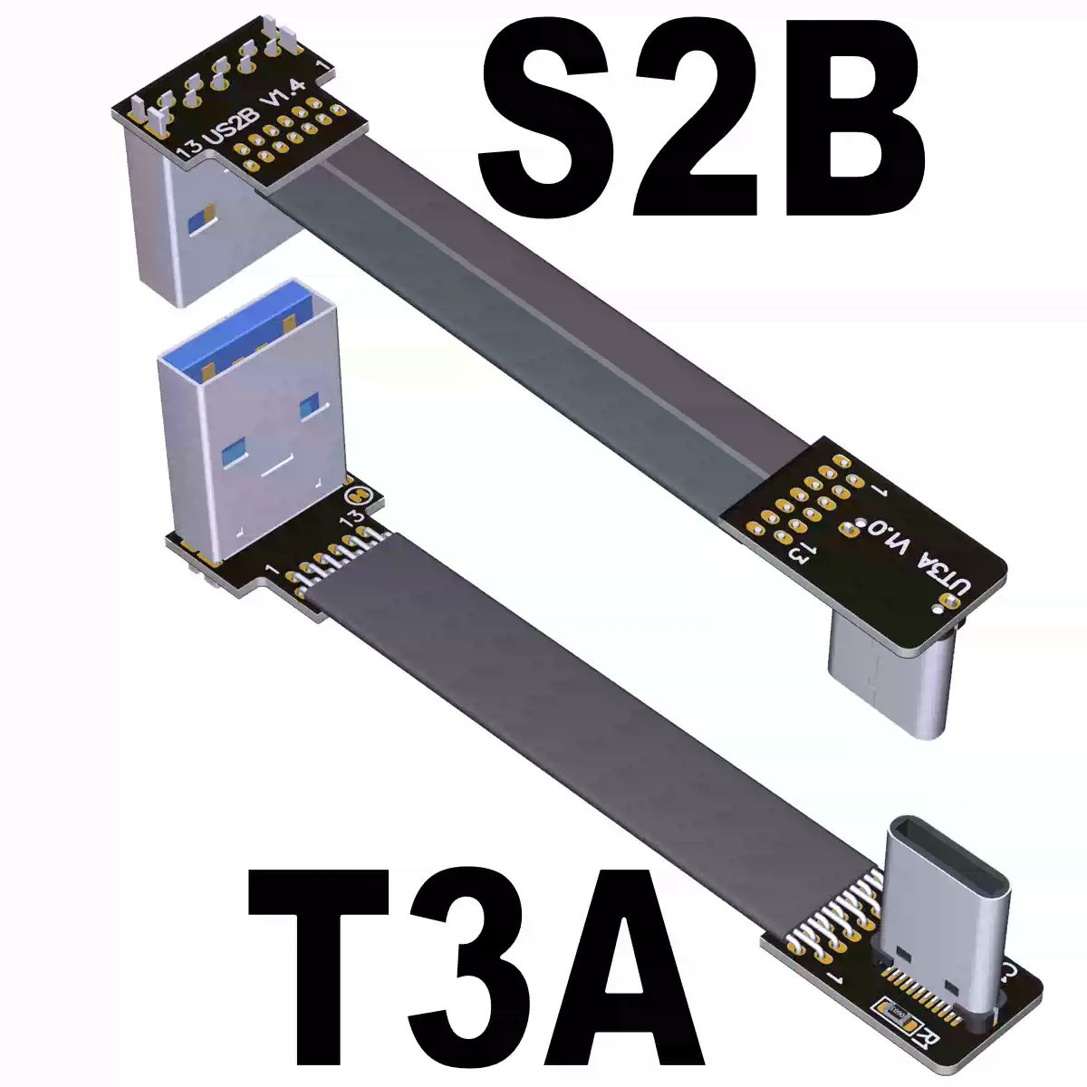 USB 3.1 플랫 연장 케이블 A타입(공) to C타입(공) Type-C L형 케이블 (케이스 내장용) 0.2m [ZBN001-059]