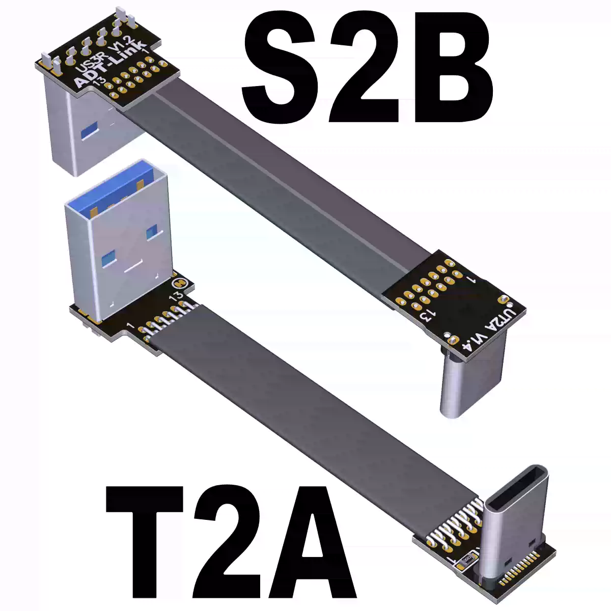 USB 3.1 플랫 연장 케이블 A타입(공) to C타입(공) Type-C L형 케이블 (케이스 내장용) 0.2m [ZBN001-059]