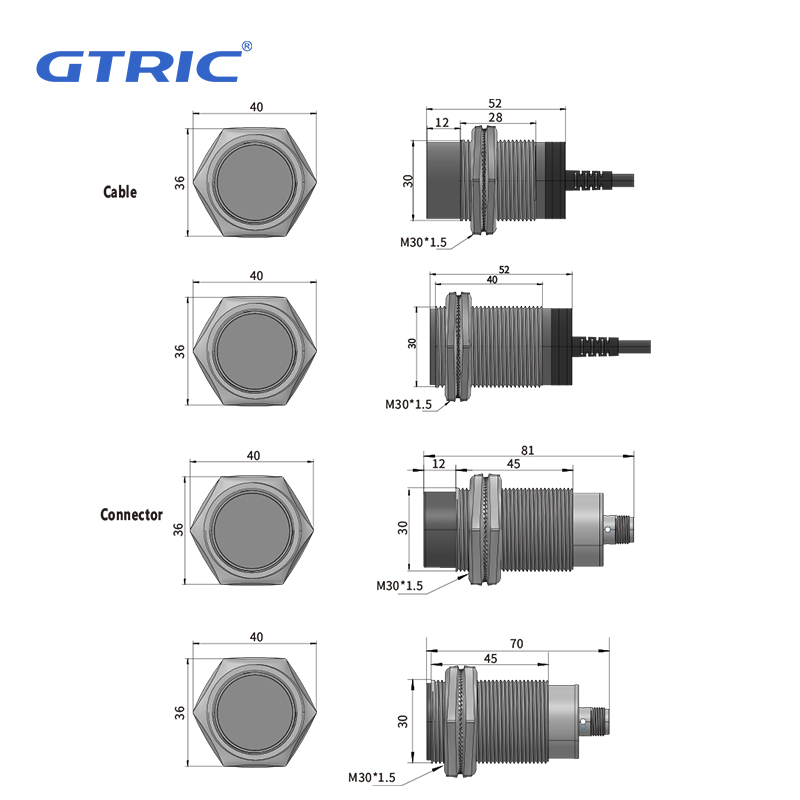 장거리 M30 FR30 시리즈 근접 스위치 12V DC 2 와이어 비 플러시 NPN PNP NO NC 금속 유도 근접 센서 [GTRIC-46]