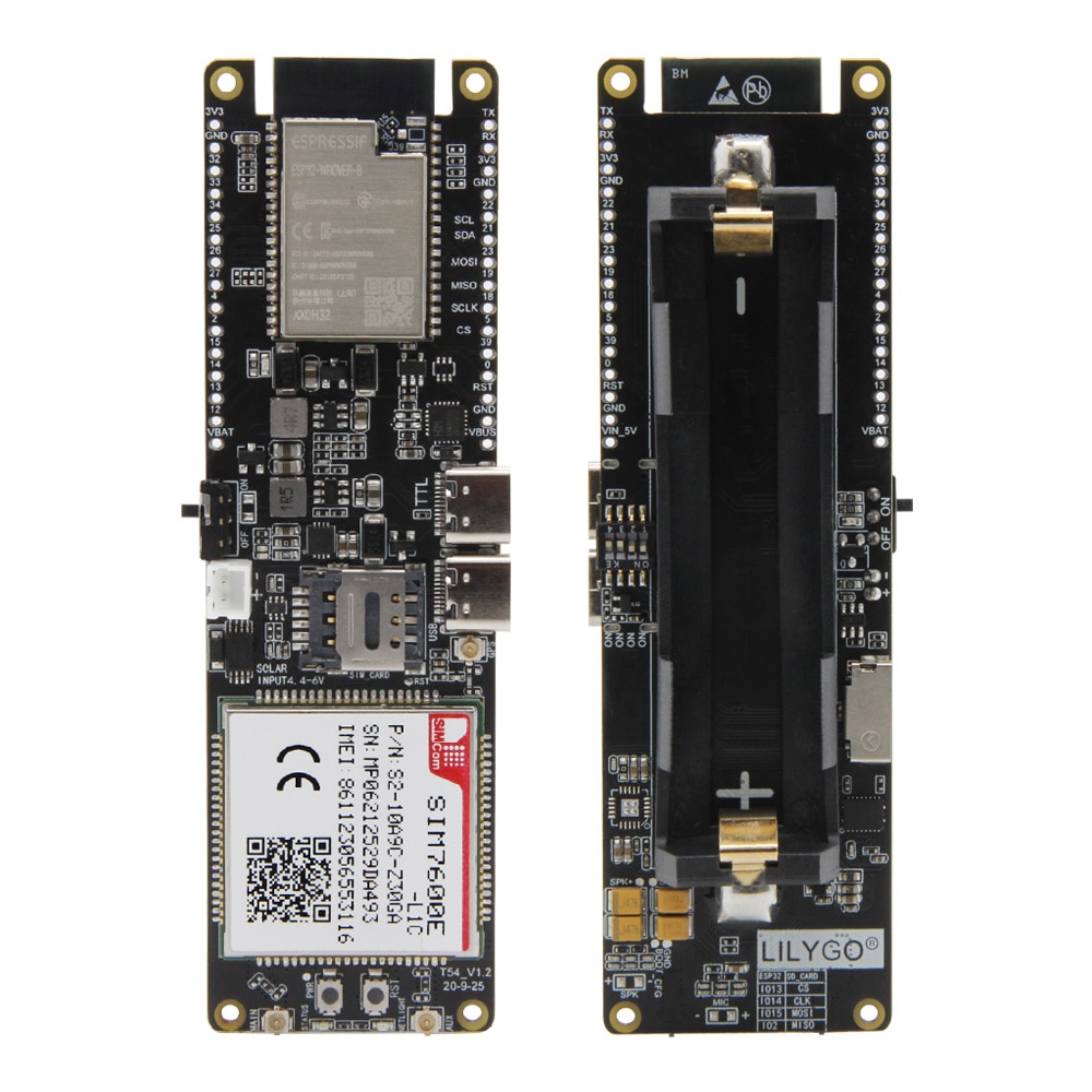 T-SIM7600E-L1C USB 동글 모듈 와이파이 블루투스 18650 배터리 홀더 태양열 충전 보드 ESP32 칩 4G LTE CAT4 [LILYGO-29]